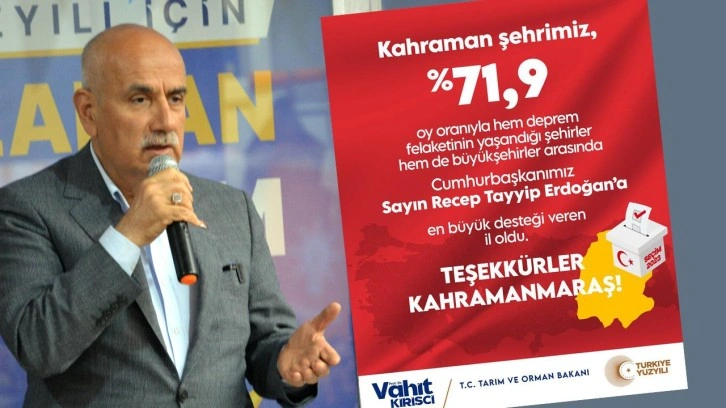 Bakan Kirişci’den Kahramanmaraş’a teşekkür mesajı