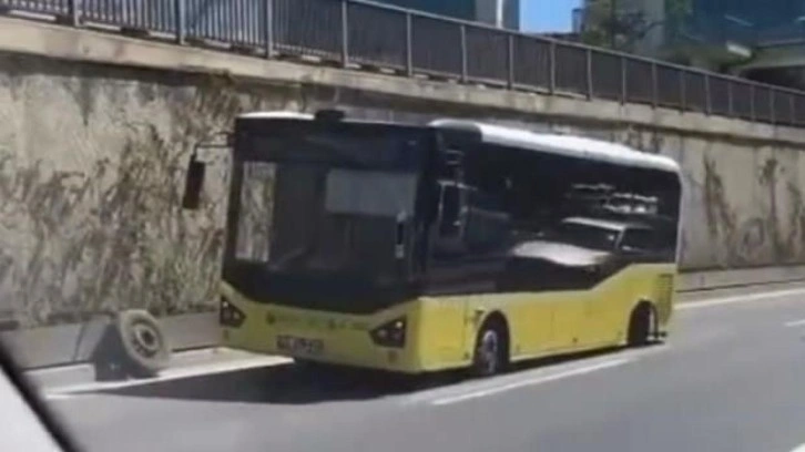 Beykoz’da kaza yapan İETT otobüsünün lastiği yola savruldu