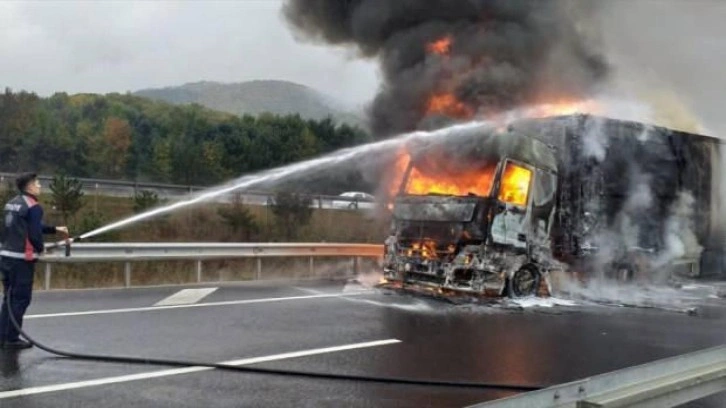 Bolu'da tavuk eti yüklü tır alev alev yandı!