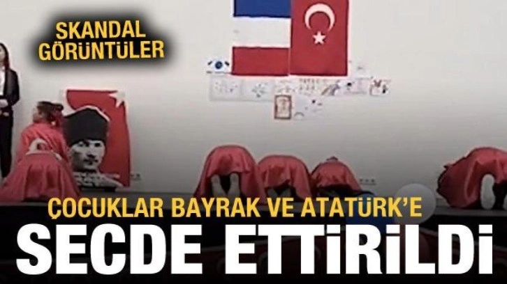 Çocuklar bayrak ve Atatürk'e secde ettirildi