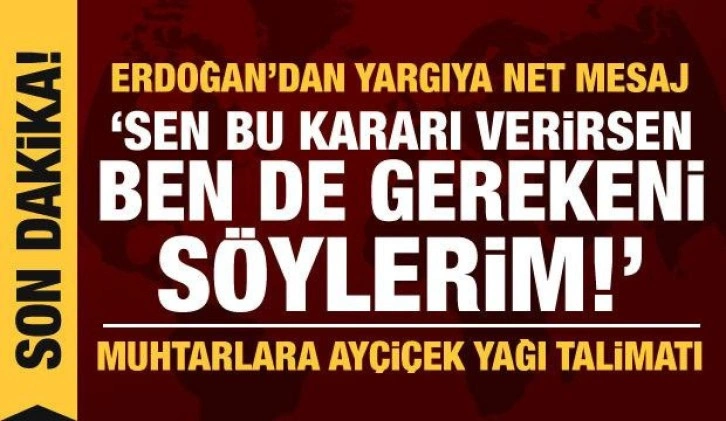 Erdoğan'dan son dakika açıklamalar: Yargıya net mesaj, muhtarlara ayçiçek yağı talimatı!