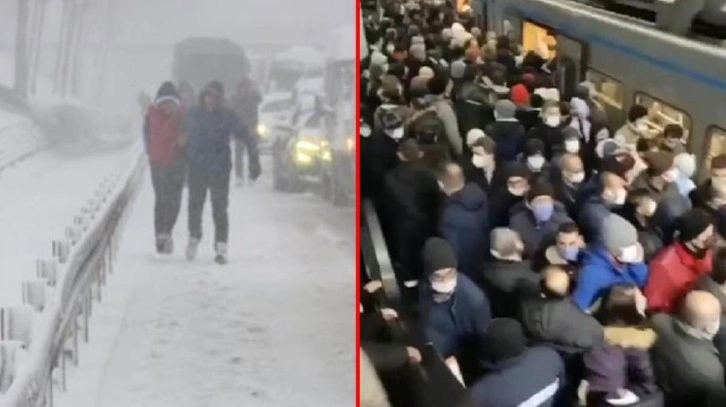 İstanbullu kar çilesi yaşıyor! Metrobüsler tıklım tıklım doldu, araçlar yolda kaldı