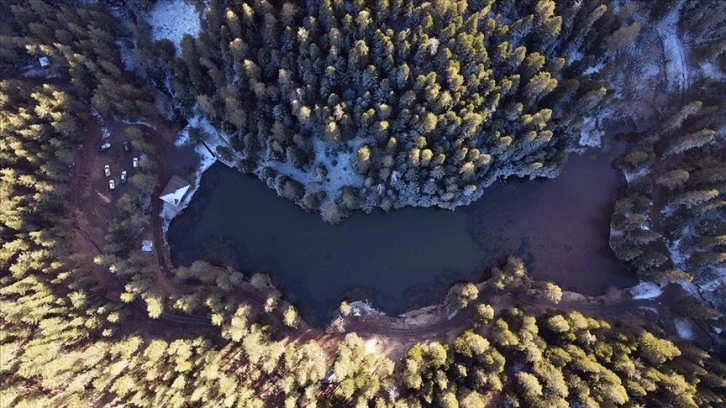 Kastamonu'da donan Yeşil Göl dronla görüntülendi