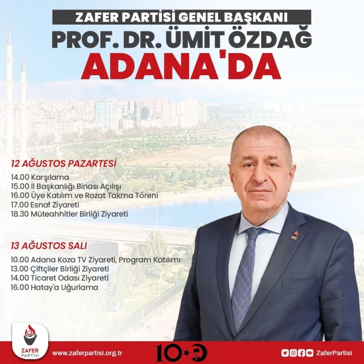 ZAFER PARTİSİ GENEL BAŞKANIPROF. DR. ÜMİT ÖZDAĞ ADANA'DA