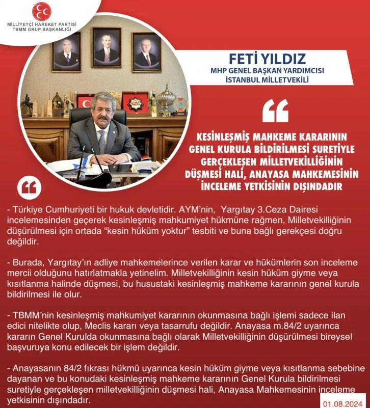 MHP GENEL BAŞKAN YARDIMCISI İSTANBUL MİLLETVEKİLİ FETİ YILDIZ