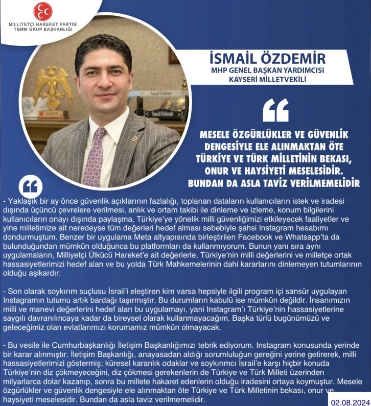 MHP GENEL BAŞKAN YARDIMCISI KAYSERİ MİLLETVEKİLİ İSMAİL ÖZDEMİR