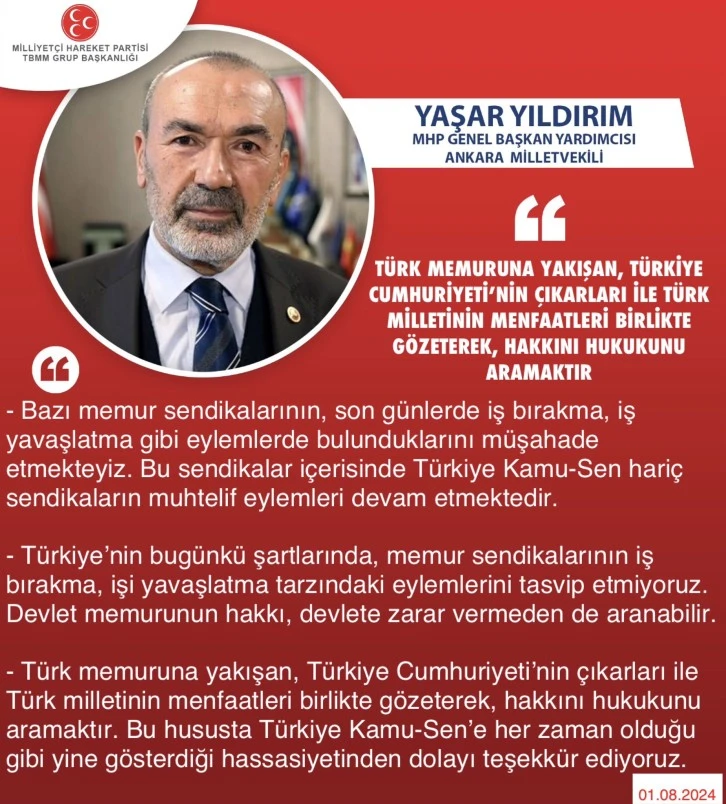 MHP GENEL BAŞKAN YARDIMCISI ANKARA MİLLETVEKİLİ YAŞAR YILDIRIM