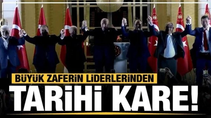 Seçim zaferi sonrası Cumhur İttifakı liderlerinden tarihi poz