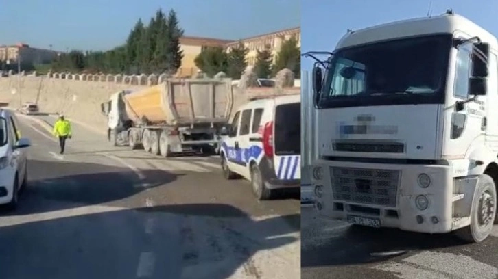 Trafikte ilginç olay. Frene basınca beton saçtı. O kamyonun sürücüsü yakalandı