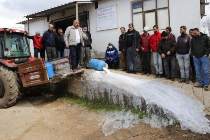 Üreticiler, düşük fiyat veren mandıracılara kızıp sütleri yere döktü