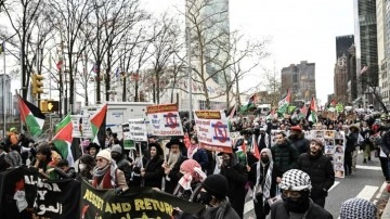 ABD'nin BM misyonu önünde Gazze'de ateşkes istenen tasarıyı veto etmesi protesto edildi