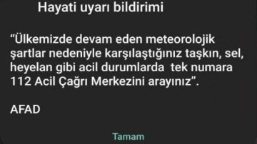 AFAD telefonlara acil durum mesajı gönderdi