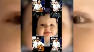 Bebeğin konuşma çabalarını şarkıya dönüştürdüler: İzleyenleri gülümseten anlar kamerada