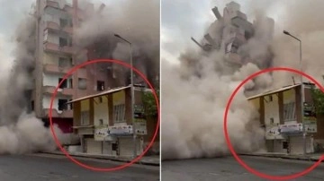 Diyarbakır'da ağır hasarlı 7 katlı bina, yıkım sırasında yanındaki evin üzerine devrildi!