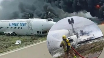 Korkunç kaza! Pist dışına mecburi iniş yapan yolcu uçağı ters döndü