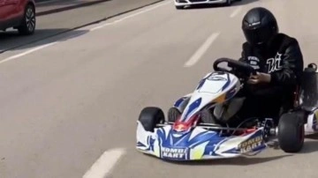 Pisti şaşıran go kart sürücüsü trafiğe çıkıp drift attı