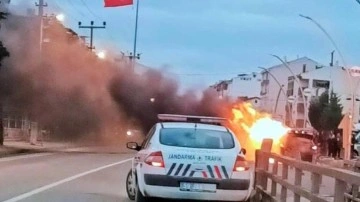 Tekirdağ'da korkutan görüntü: Seyir halindeyken alev aldı!